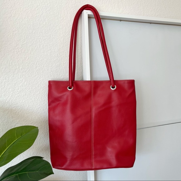 • SOLD • LB Red Leather Tote Bag - Picture 2 of 8